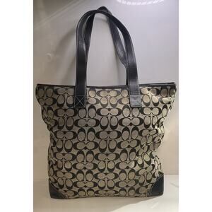 Coach Signature Canvas Leather Medium Tote Shoulder Bag Tan Black M1J-6071